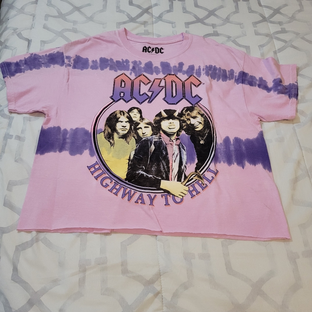 ACDC Band Tee Crop Tie Dye Purple Medium/Large 70s 80s 90s Highway to Hell NWOT
